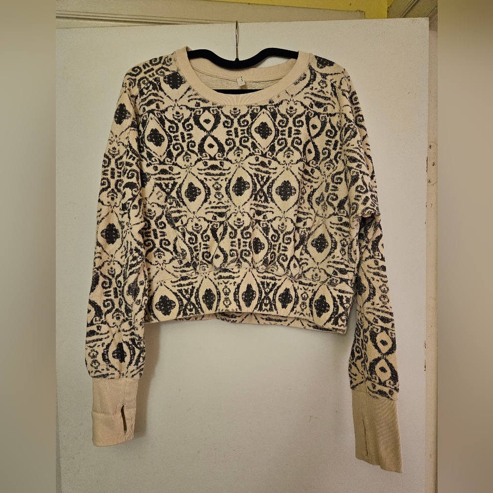 Free People Movement Texturized Cream and Blue Sweater